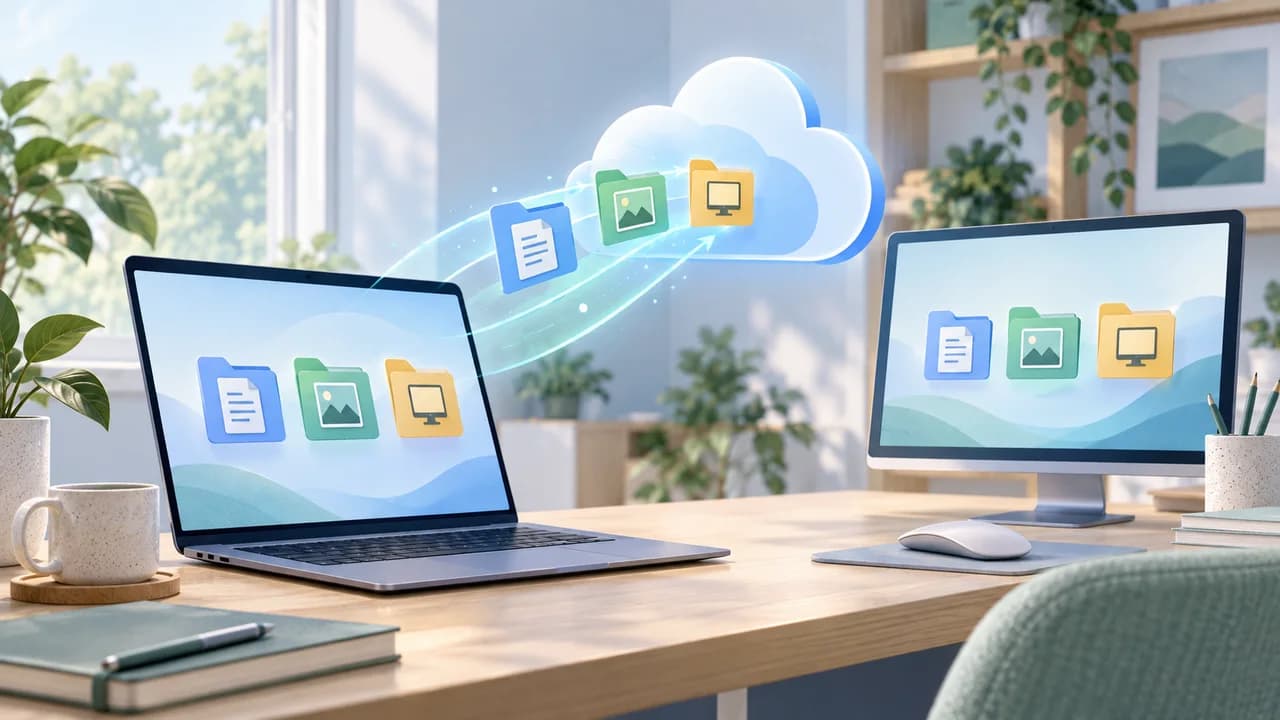 윈도우 PC의 문서와 사진 폴더가 OneDrive 클라우드에 동기화되는 예시