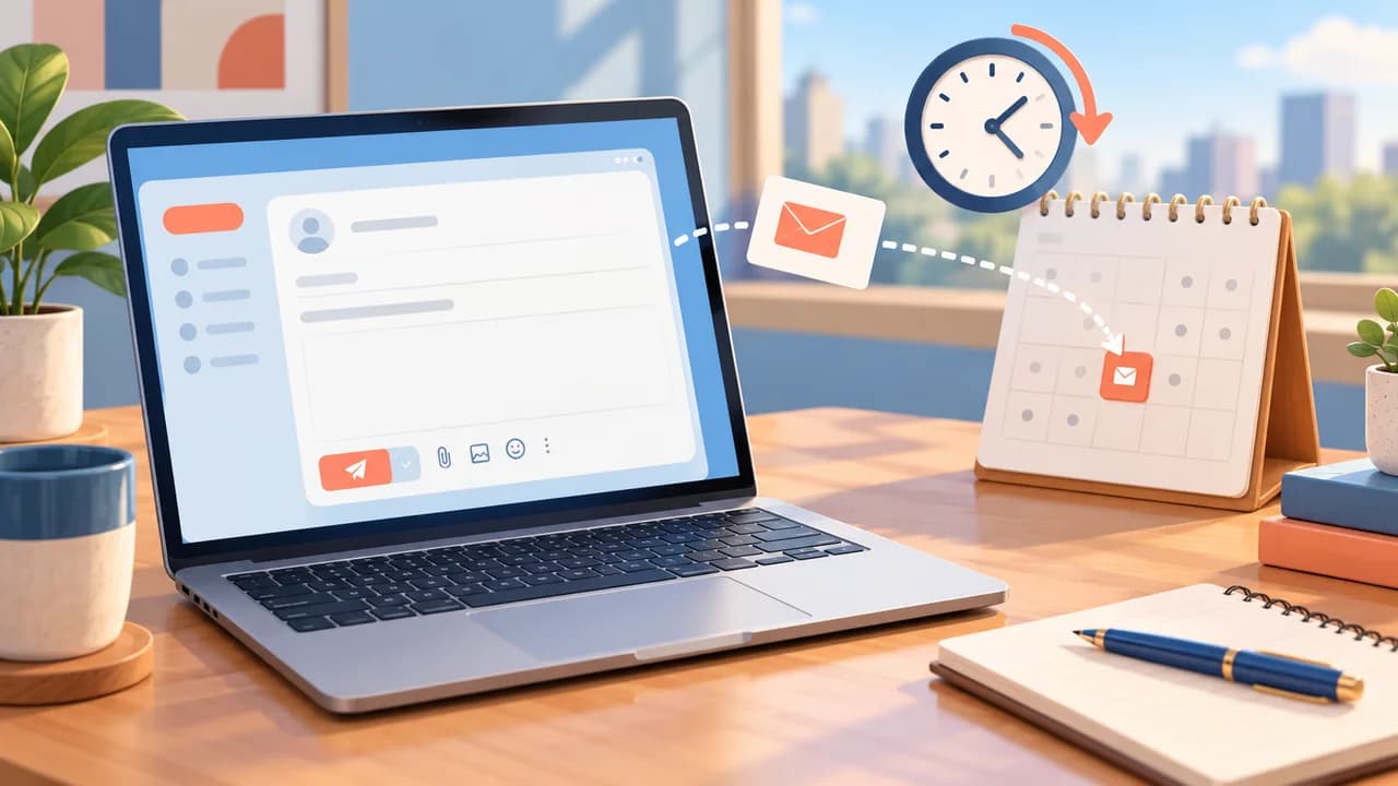 Gmail 업무 메일의 예약 발송 시각을 달력과 함께 확인하는 예시