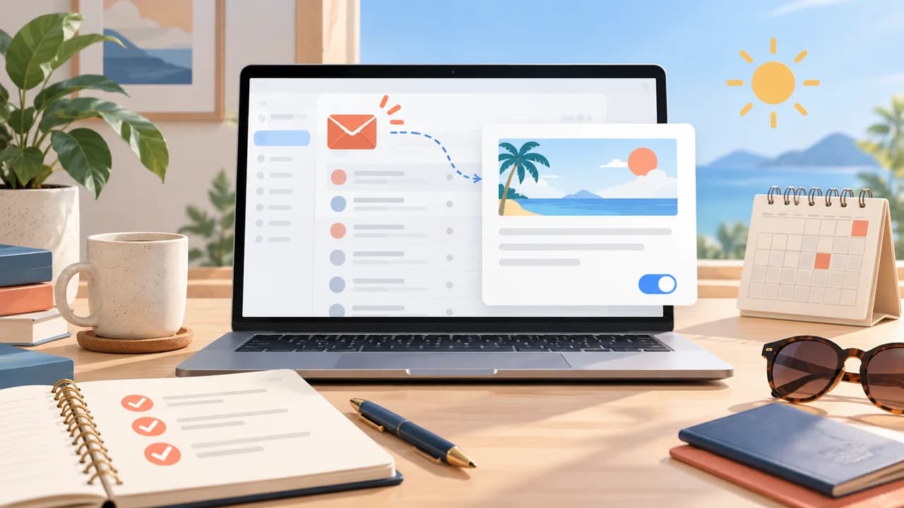 Gmail 부재중 자동응답과 휴가 기간을 확인하는 업무 화면 예시